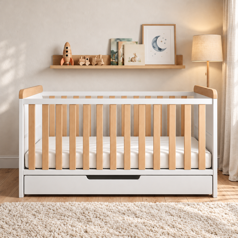 LUCAS Convertible Cot Bed With Drawer 140x70cm
