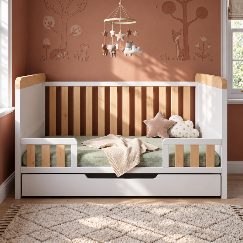 LUCAS Convertible Cot Bed With Drawer 140x70cm