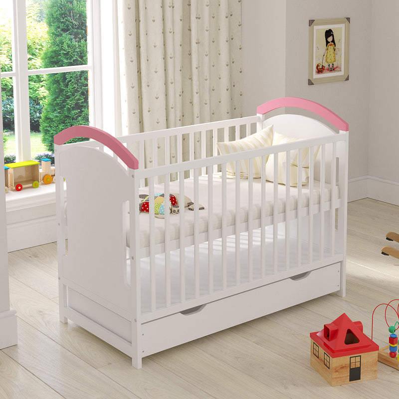 Love For Sleep baby Cot Bed Pink AMIE Cot Bed 120x60cm with Drawer