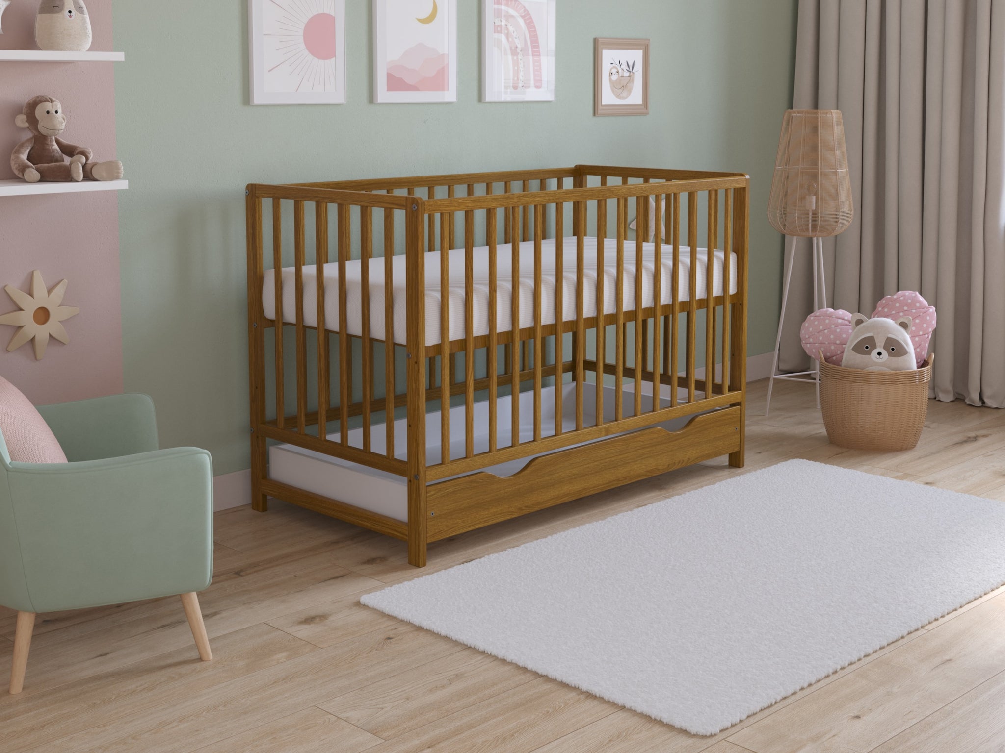 Asher | Cot Bed 120x60cm with drawer & Microfiber Quilted mattress