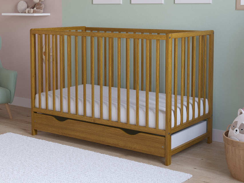 Asher | Cot Bed 120x60cm with drawer & Microfiber Quilted mattress