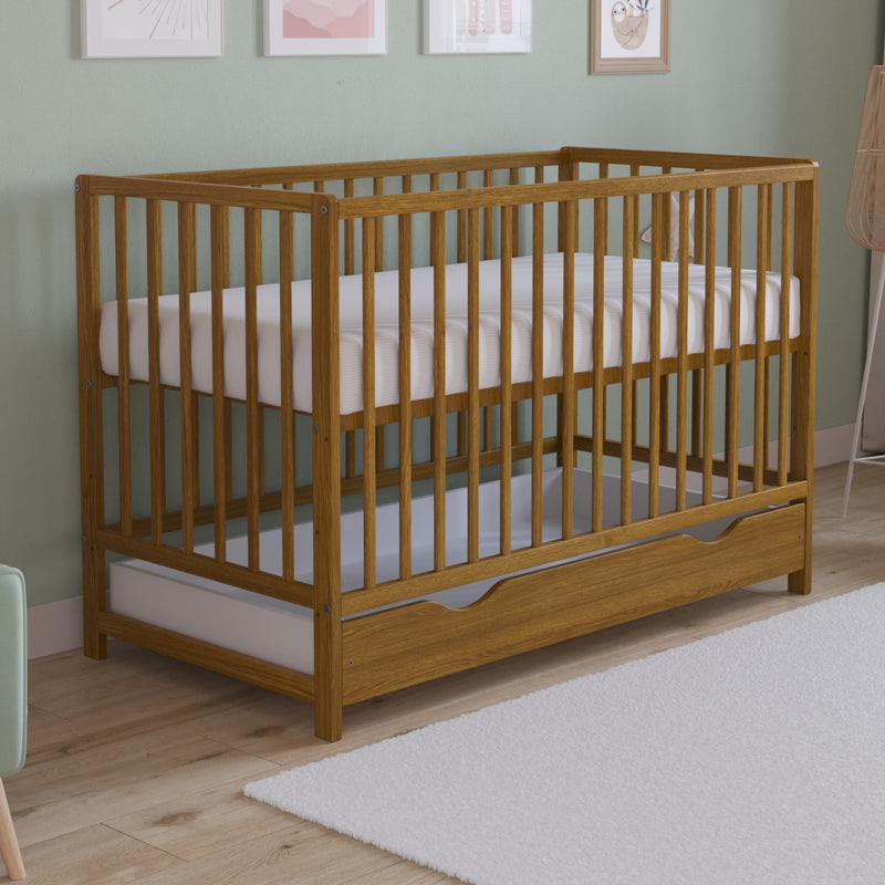 Love For Sleep baby Cot Bed Golden Oak ASHER Cot Bed 120x60cm with Drawer
