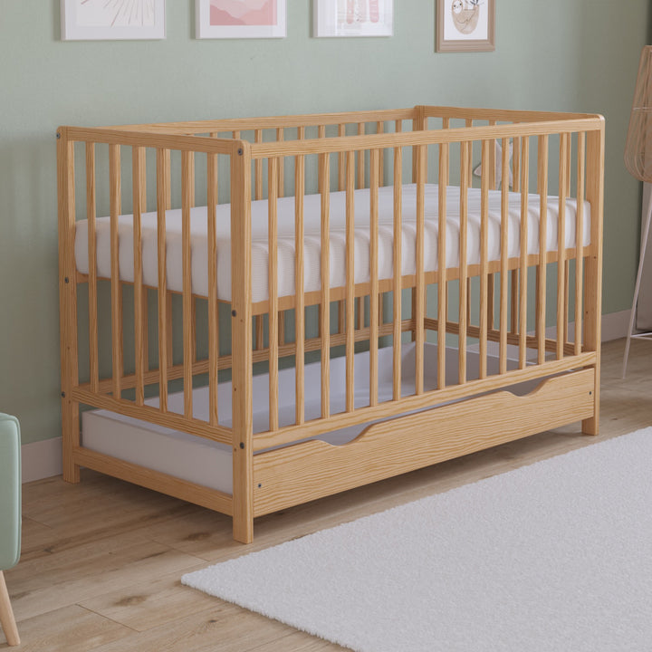Love For Sleep baby Cot Bed Natural Pine ASHER Cot Bed 120x60cm with Drawer