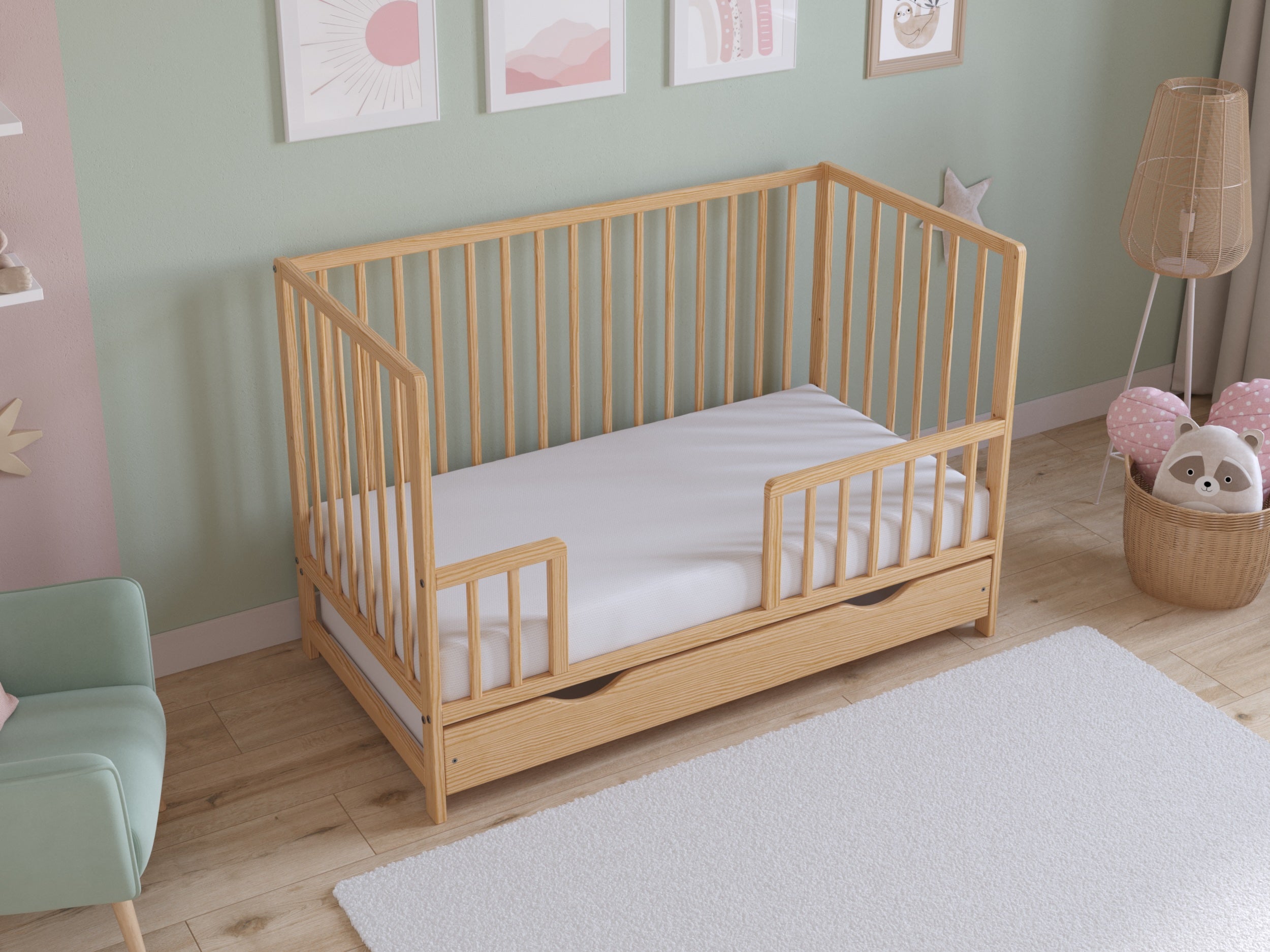 Love For Sleep baby Cot Bed ASHER Cot Bed 120x60cm with Drawer
