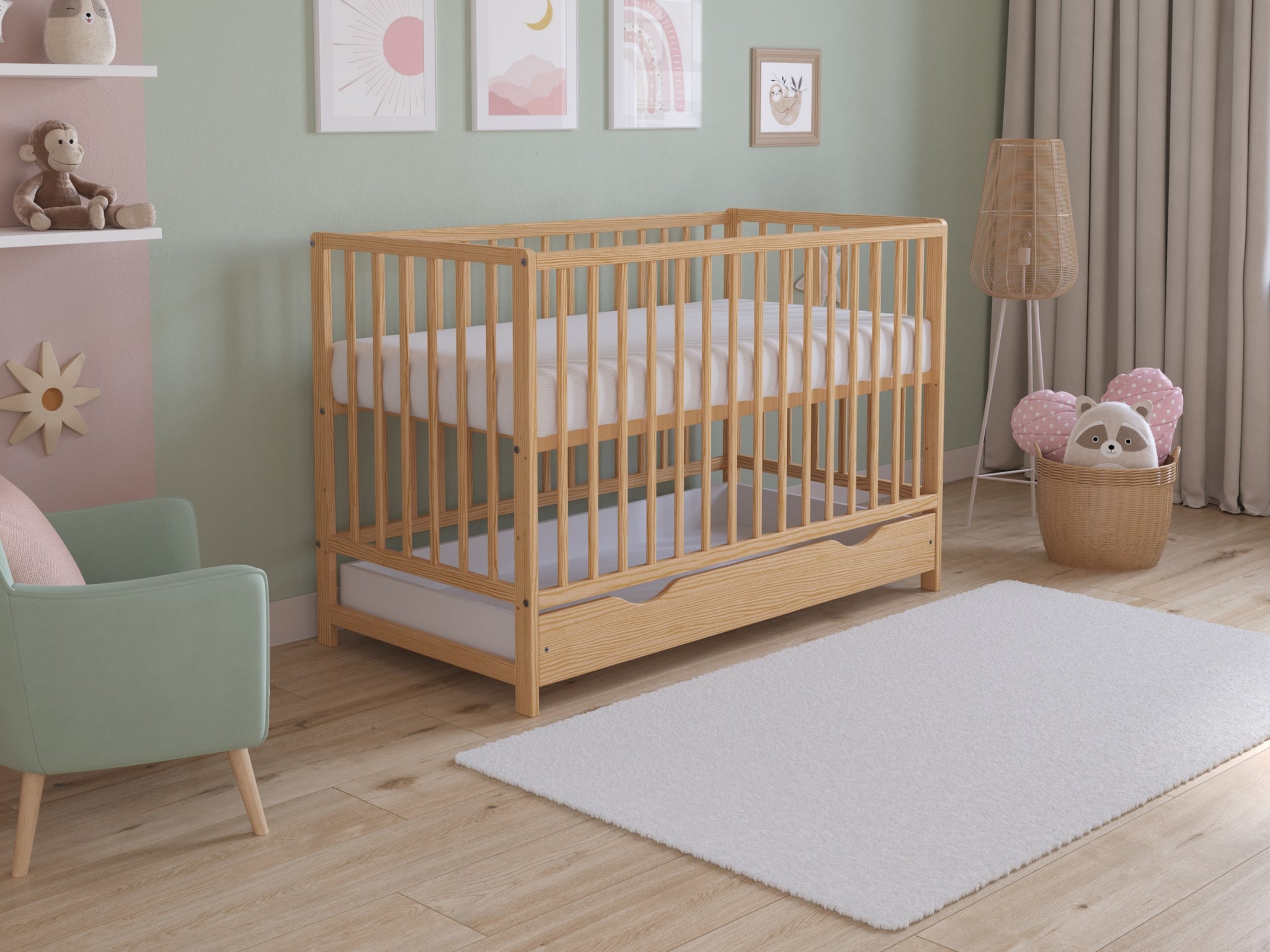 Asher | Cot Bed 120x60cm with drawer & Microfiber Quilted mattress