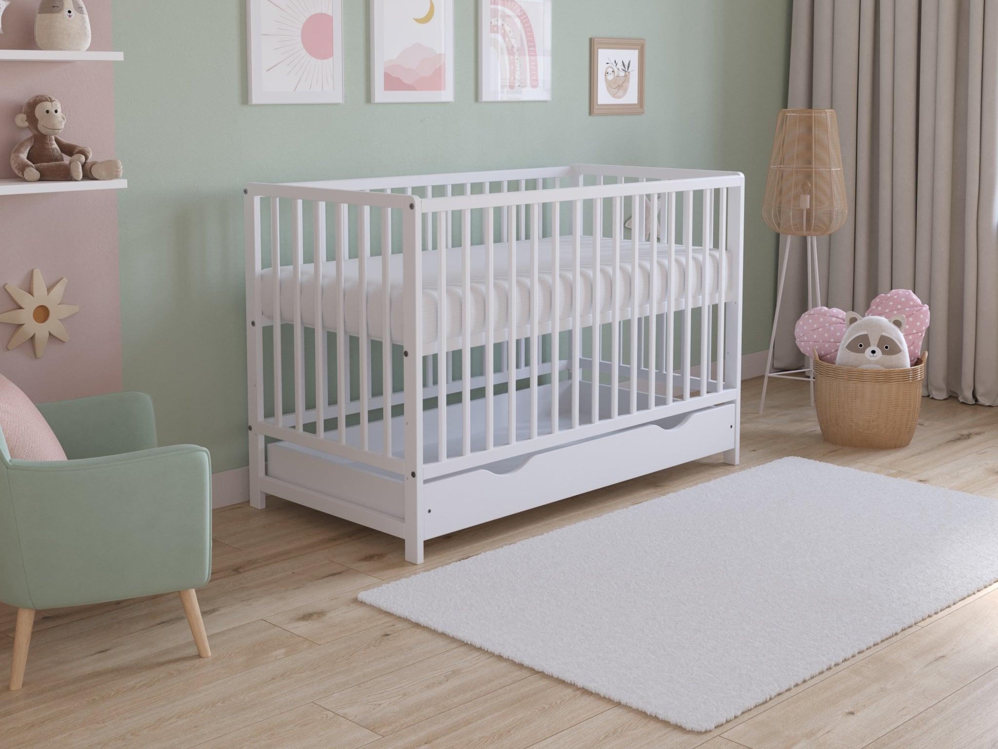 Asher | Cot Bed 120x60cm with drawer & Microfiber Quilted mattress