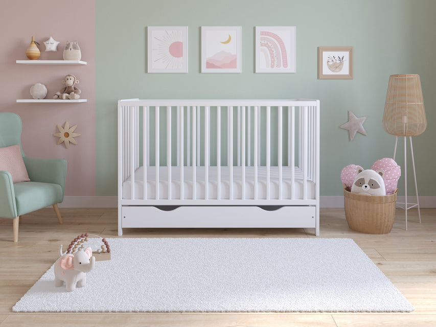 Asher | Cot Bed 120x60cm with drawer & Microfiber Quilted mattress