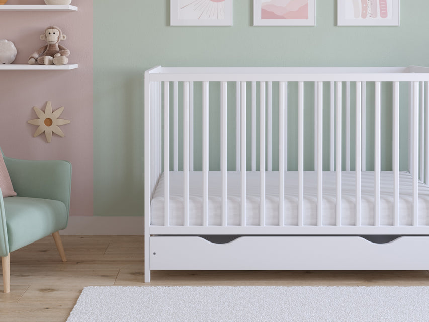 Asher | Cot Bed 120x60cm with drawer & Microfiber Quilted mattress