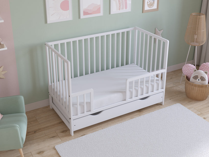 Asher | Cot Bed 120x60cm with drawer & Microfiber Quilted mattress