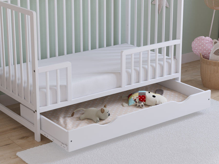 Asher | Cot Bed 120x60cm with drawer & Microfiber Quilted mattress