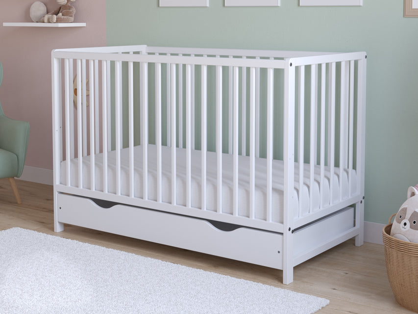 Asher | Cot Bed 120x60cm with drawer & Microfiber Quilted mattress