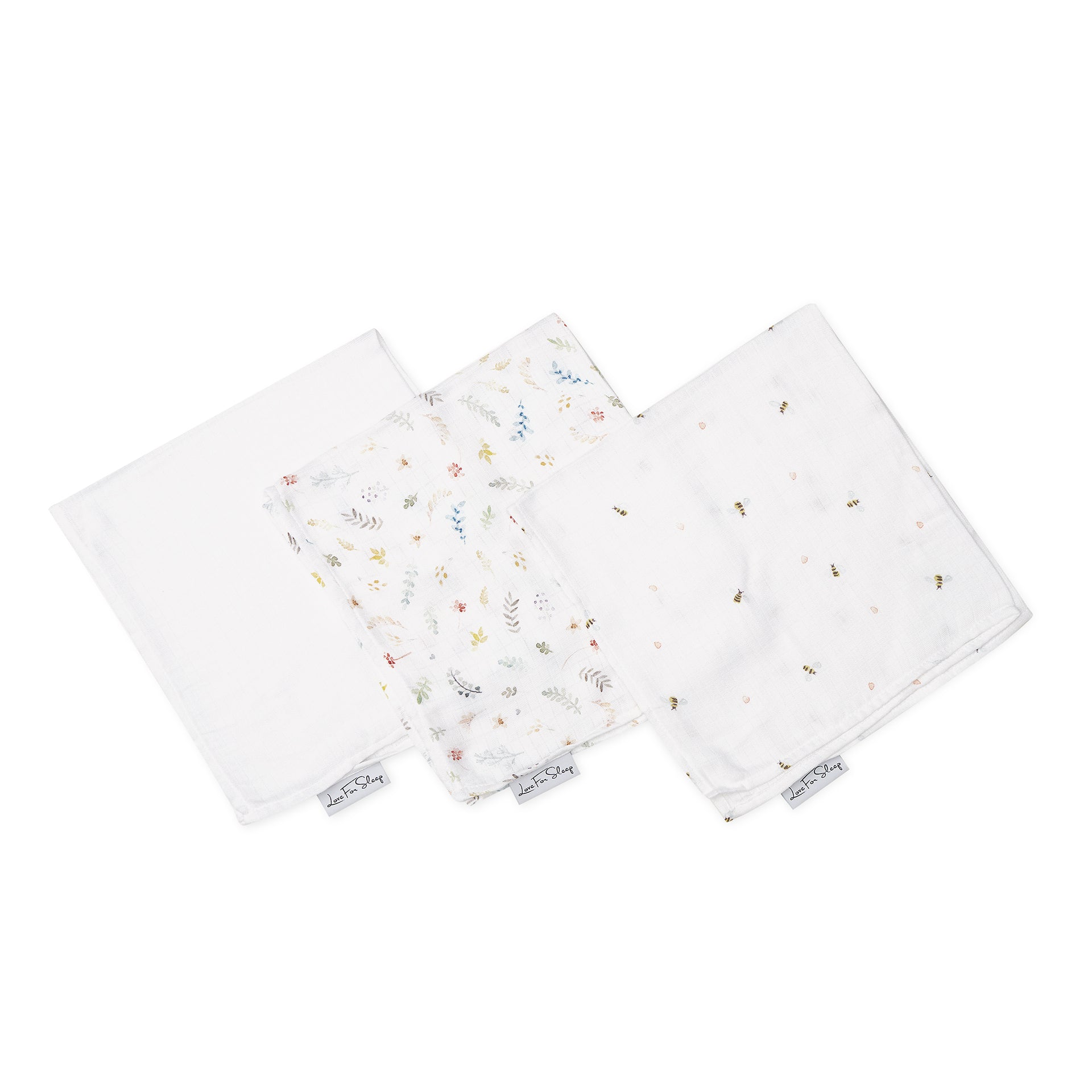Love For Sleep baby Bamboo Muslin Squares Bees, Meadows & White Bamboo Muslin Squares (3-Pack) – Soft Baby Swaddle Cloths