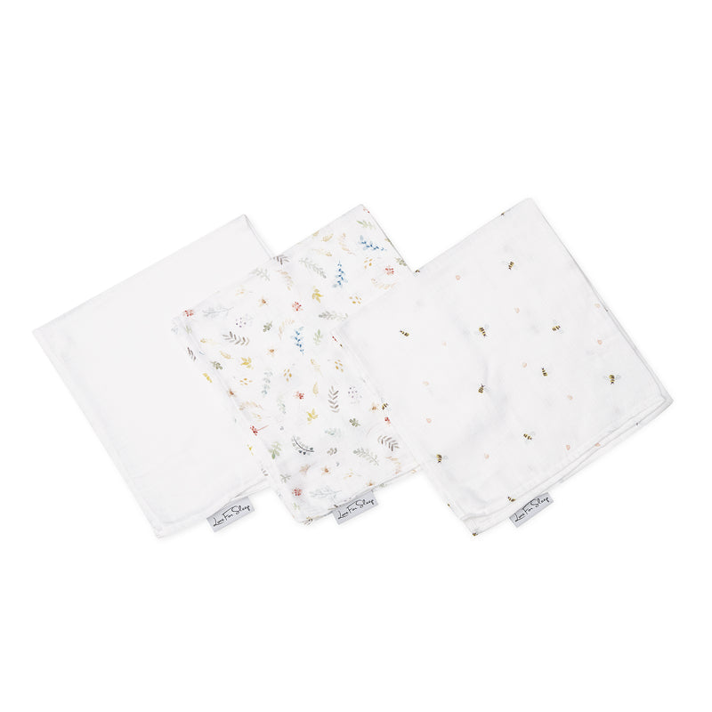 Love For Sleep baby Bamboo Muslin Squares Bees, Meadows & White Bamboo Muslin Squares (3-Pack) – Soft Baby Swaddle Cloths
