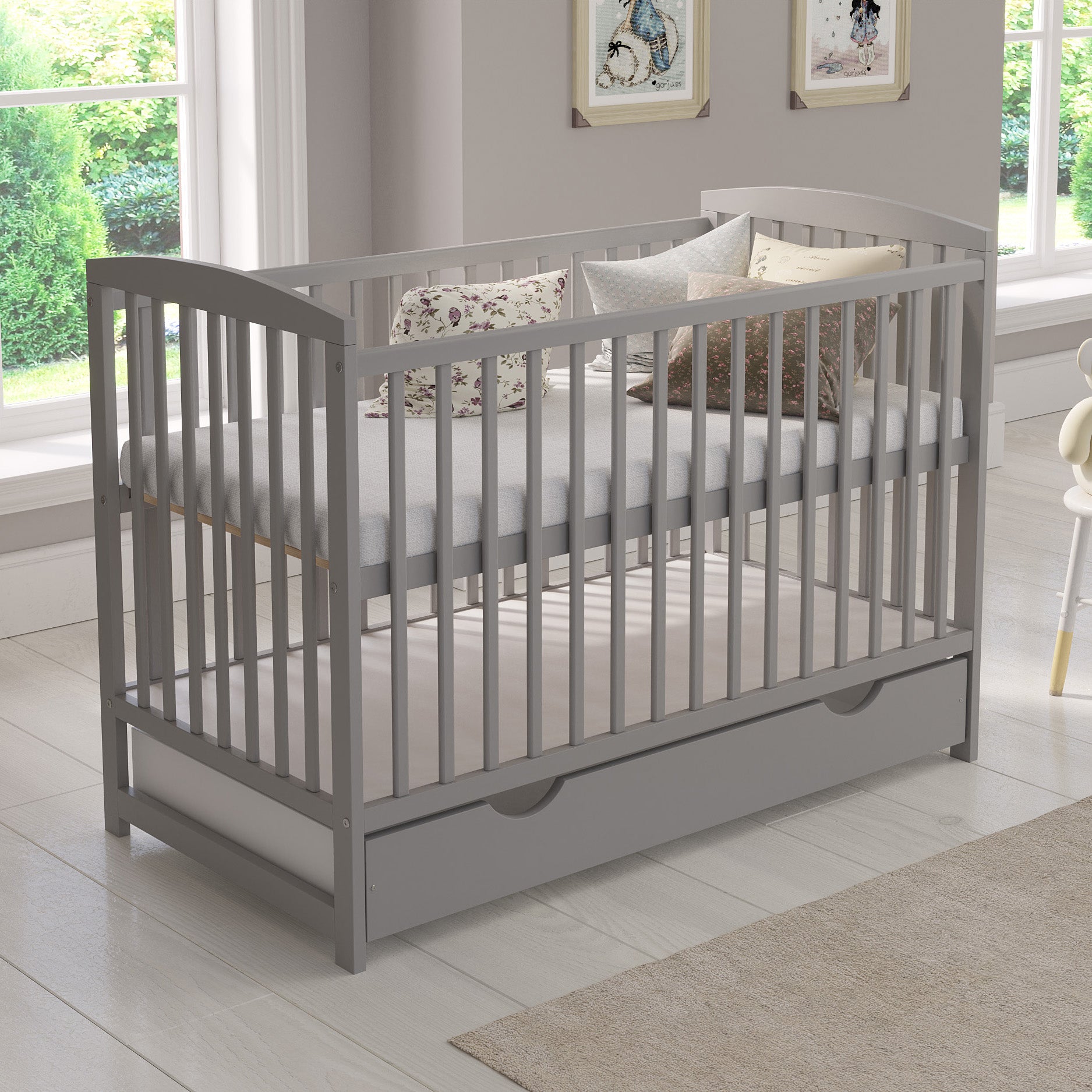 Love For Sleep baby Cot Bed Grey JACOB Cot Bed 120x60cm with Drawer & Mattress
