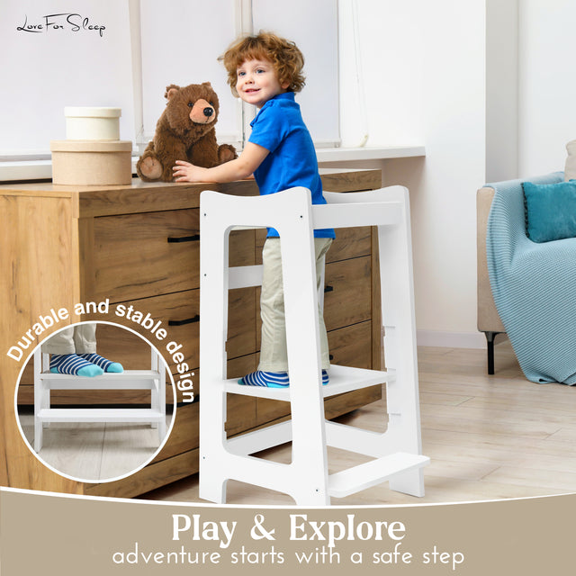 Montessori Modern Learning Tower – Wooden Kitchen Helper with 3 Adjustable Heights