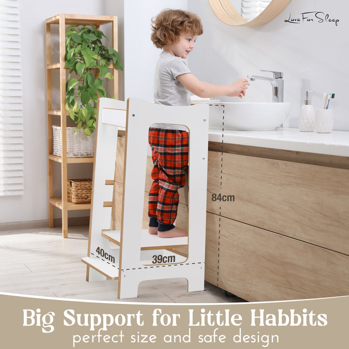 Love For Sleep baby Kitchen Helper Montessori Learning Tower & Step Stool Set – Adjustable Wooden Kitchen Helper for Toddlers | Modern DUO