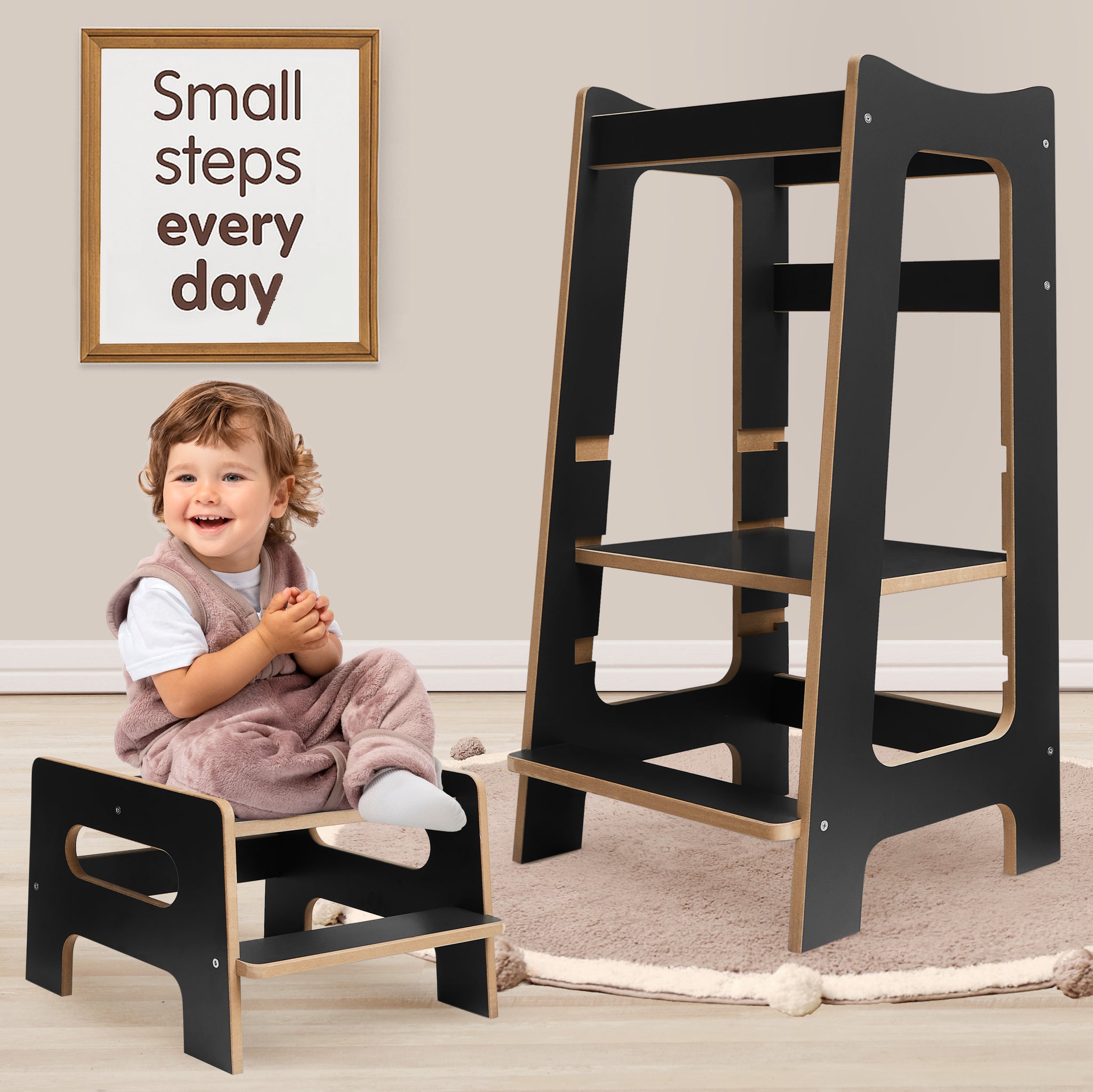 2-in-1 Montessori Learning Tower with Extra Step Stool