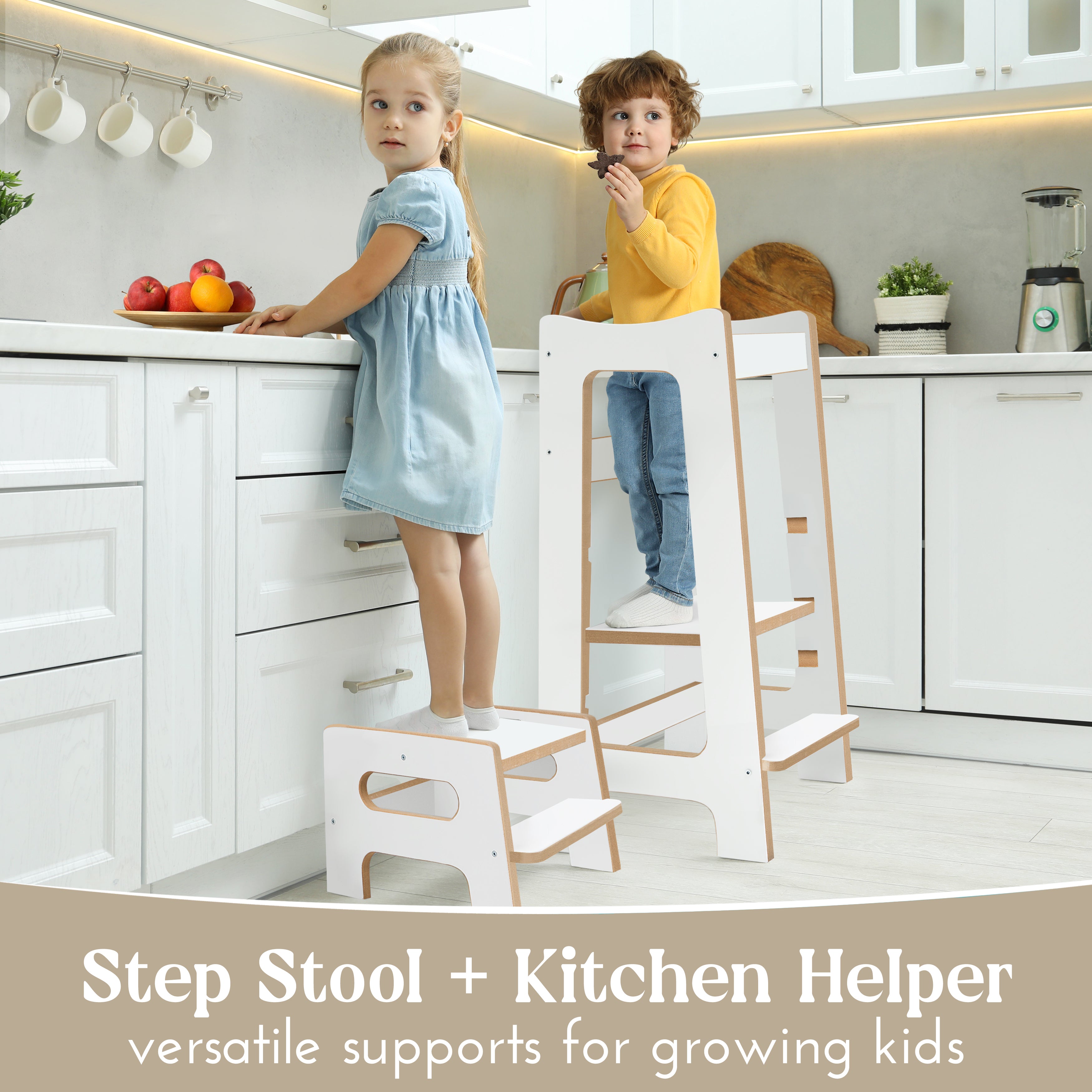 Love For Sleep baby Kitchen Helper Montessori Learning Tower & Step Stool Set – Adjustable Wooden Kitchen Helper for Toddlers | Modern DUO