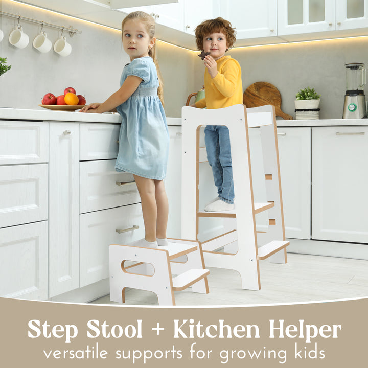 Love For Sleep baby Kitchen Helper Montessori Learning Tower & Step Stool Set – Adjustable Wooden Kitchen Helper for Toddlers | Modern DUO