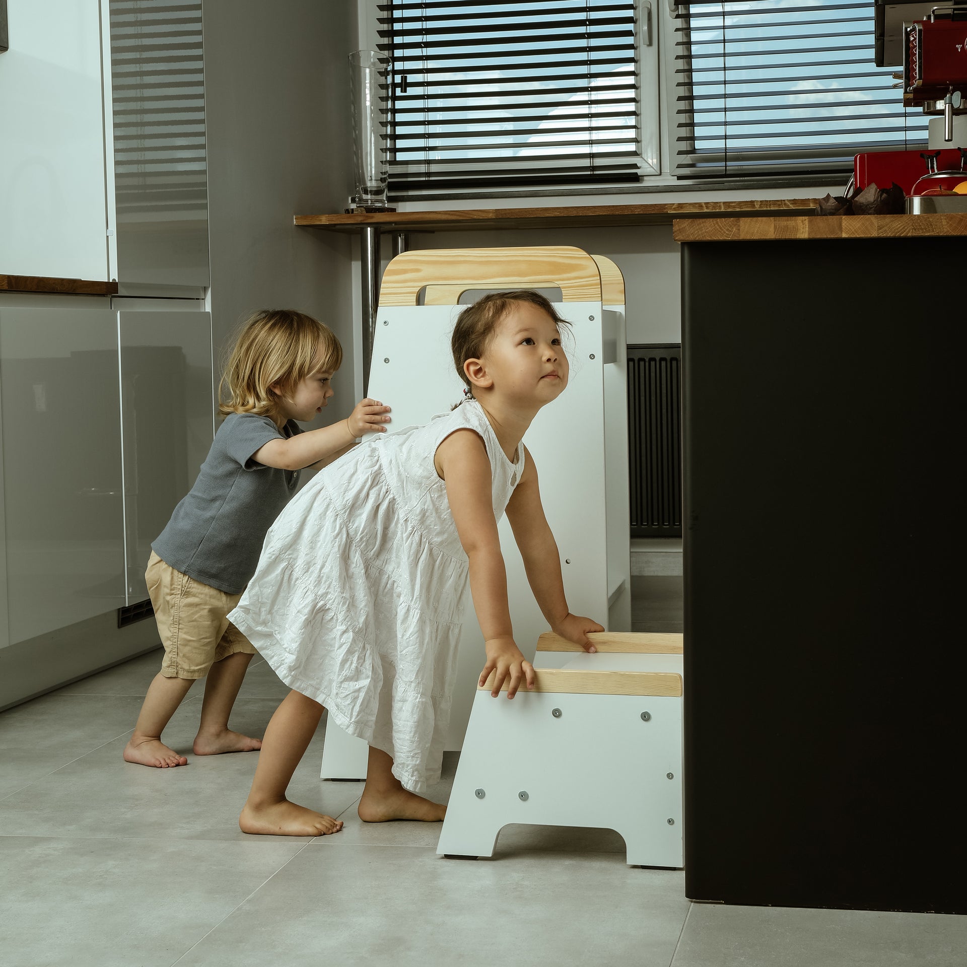 Love For Sleep baby Kitchen Helper Montessori Learning Tower & Step Stool Set – Adjustable Wooden Kitchen Helper for Toddlers | Nordic DUO