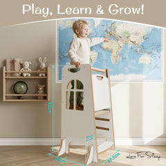 Montessori Learning Tower – Wooden Kitchen Helper with 3 Adjustable Heights