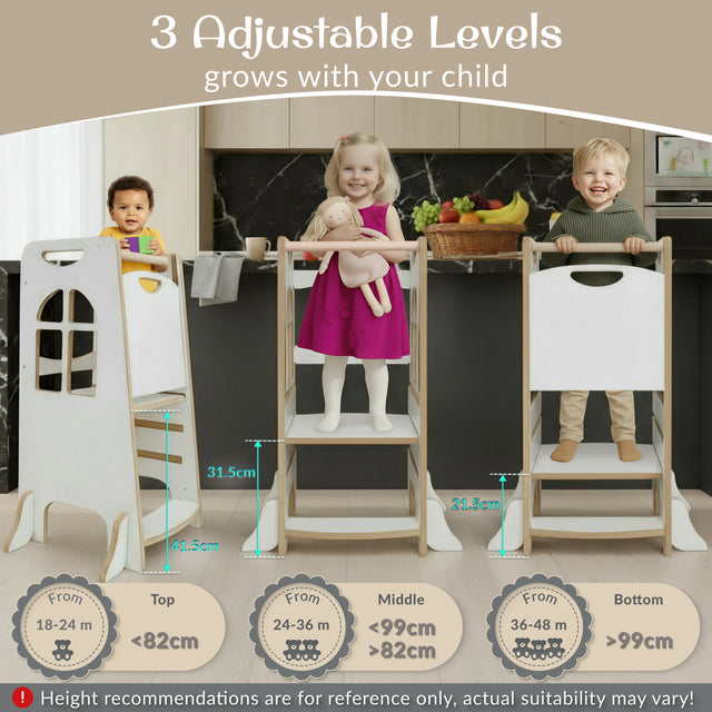 Montessori Learning Tower – Wooden Kitchen Helper with 3 Adjustable Heights