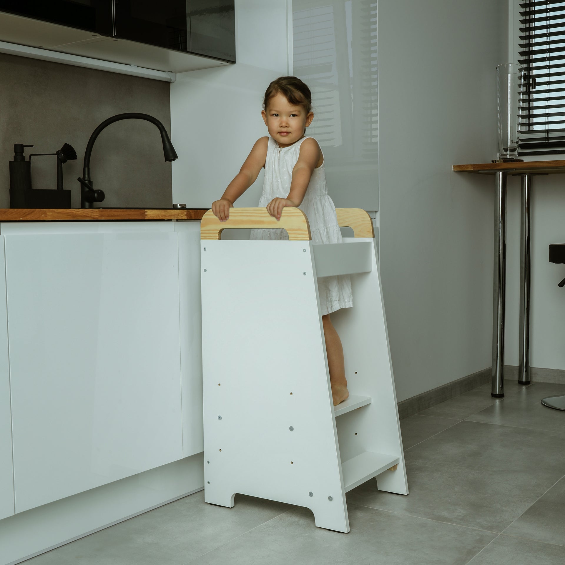 Love For Sleep baby Kitchen Helper White Pine Montessori Learning Tower – Adjustable Wooden Kitchen Step Stool for Toddlers | Nordic ONE