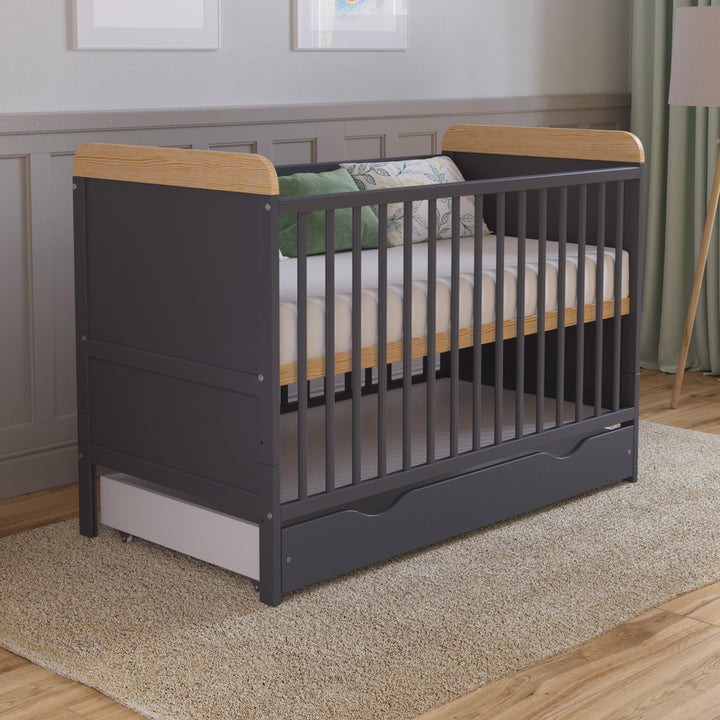 Love For Sleep baby Cot Bed Anthracite Pine LEVI Cot Bed 120x60cm with Drawer