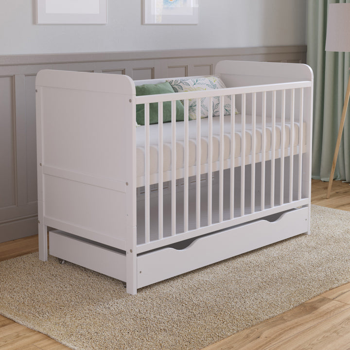 Love For Sleep baby Cot Bed White LEVI Cot Bed 120x60cm with Drawer