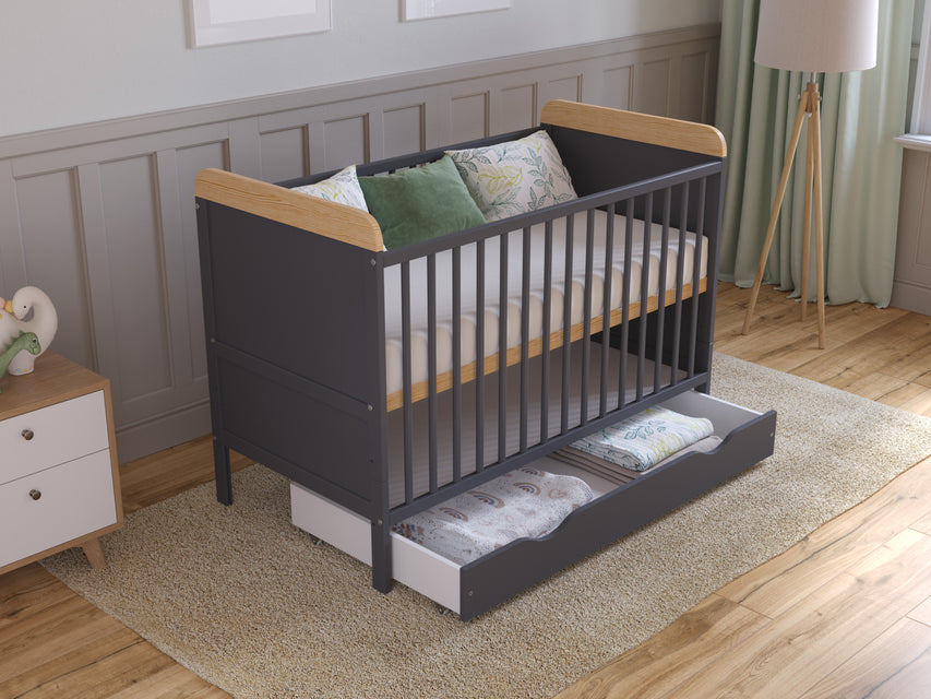 Baby Cot Bed with Drawer and Mattress - LEVI 120x60cm