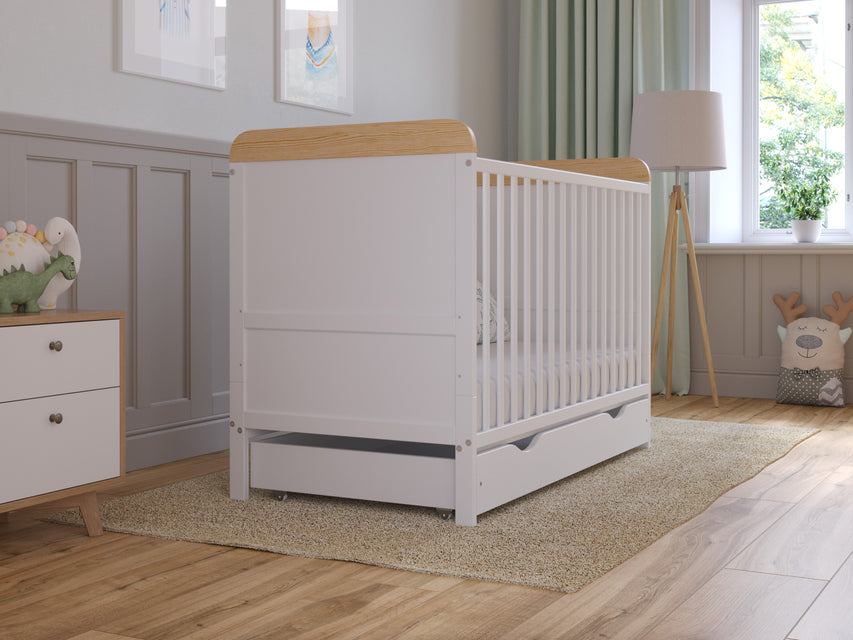 Baby Cot Bed with Drawer and Mattress - LEVI 120x60cm