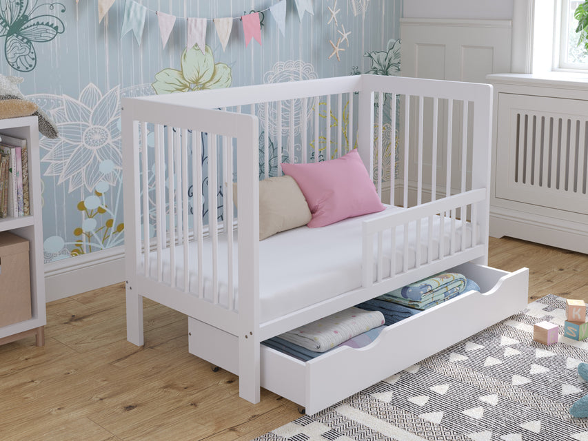 Luca Cot Bed 120x60cm with drawer Aloe Vera mattress