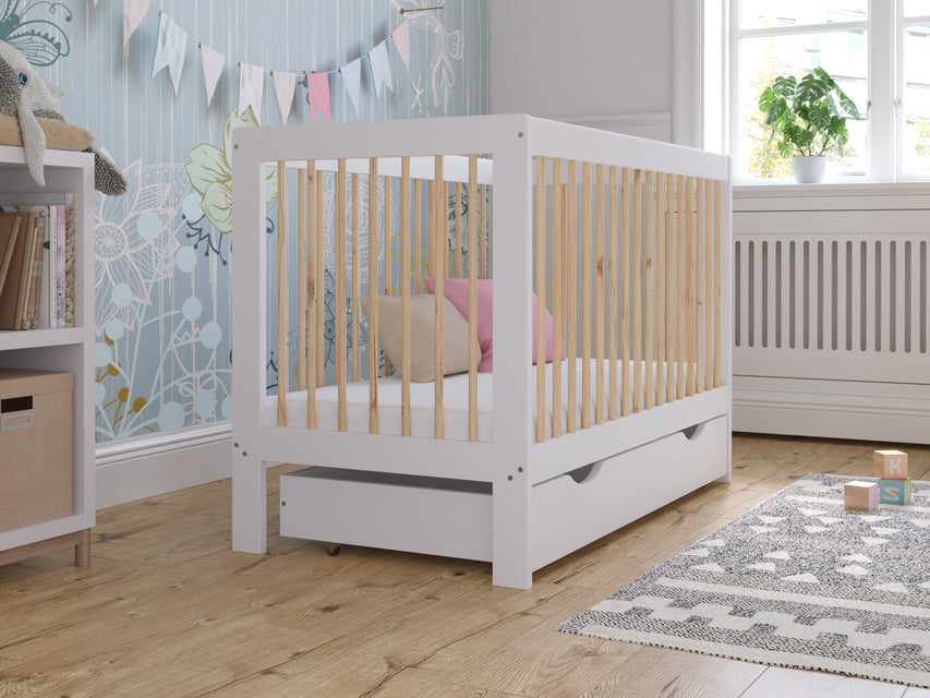 Luca | Cot Bed 120x60cm with drawer & Aloe Vera mattress