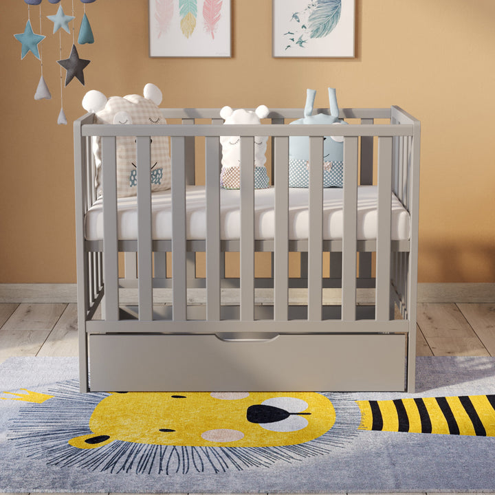 Love For Sleep baby Compact Cot Grey PARIS Compact Cot 100x50cm with Drawer & Mattress