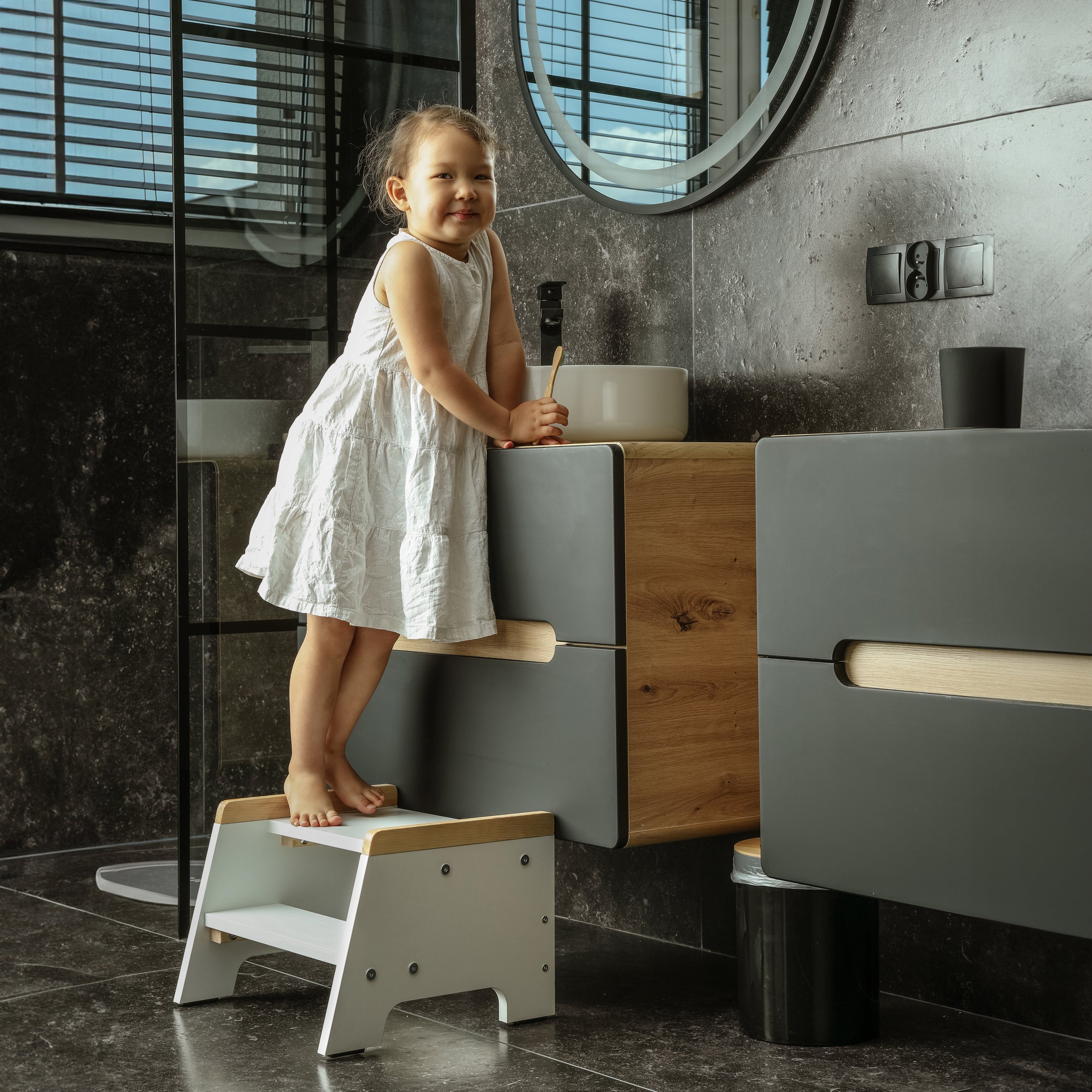 Love For Sleep baby Kitchen Helper Montessori Learning Tower & Step Stool Set – Adjustable Wooden Kitchen Helper for Toddlers | Nordic DUO