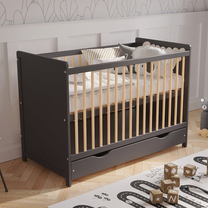 Love For Sleep baby Cot Bed Anthracite Pine TOKYO Cot Bed 120x60cm with Drawer