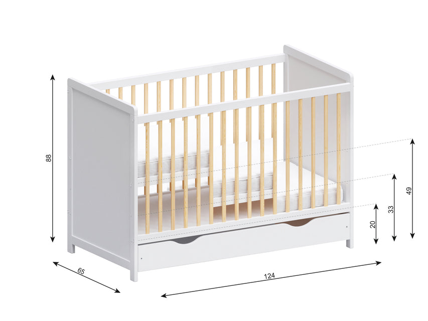 Tokyo | Cot Bed 120x60cm with Drawer & Mattress