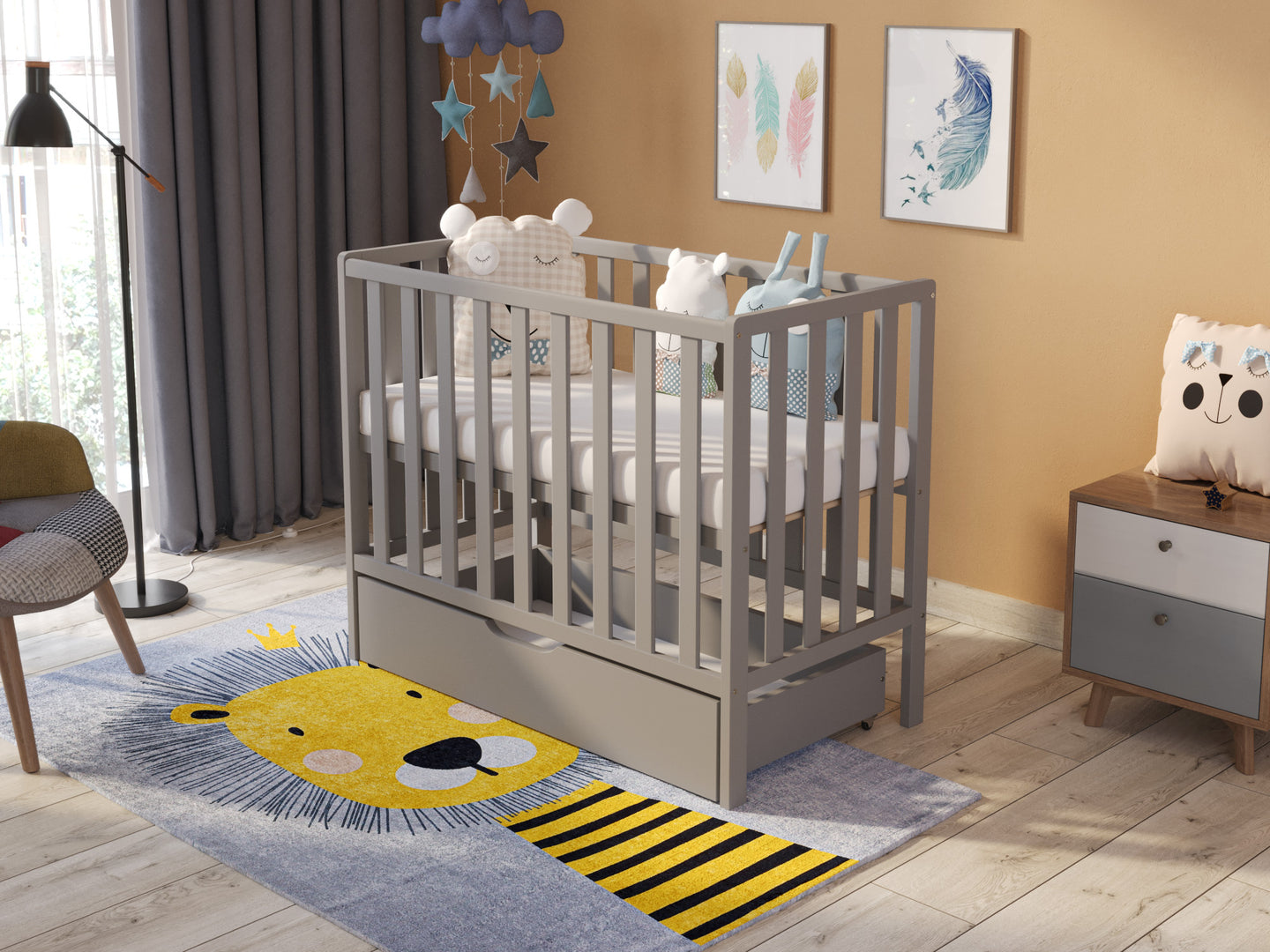 Paris Space Saver Cot 100x50cm with drawer Aloe Vera Quilted